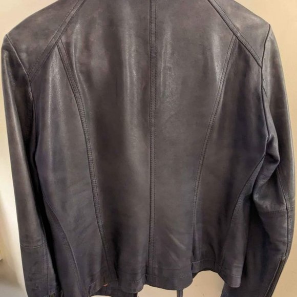 MEDIUM Blue-Grey Leather Moto Jacket From Italy - Picture 3 of 4